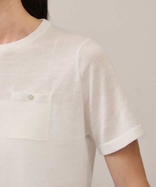 SALON adam et rope'（サロン アダム エ ロペ）の「クロップドハーフスリーブリネンニット［ドライタッチ・洗える］（Tシャツ/カットソー・レディース・カーキ/ブラック/オフホワイト/ブルー/ピンク・FREE）」の14枚目の写真