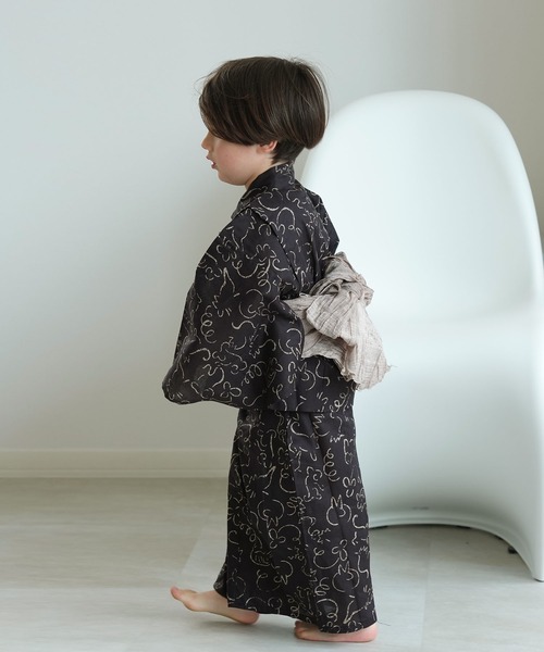 セール】キッズ浴衣3点セット 男の子 ニコアンティーク 墨黒に