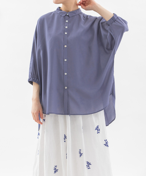 nop de nod(ノップドゥノッド)の「Cloche COOL ローン6分袖シアーシャツ(シャツ/ブラウス・レディース・ブラック/オフホワイト/ブルー・M)」の1枚目の写真