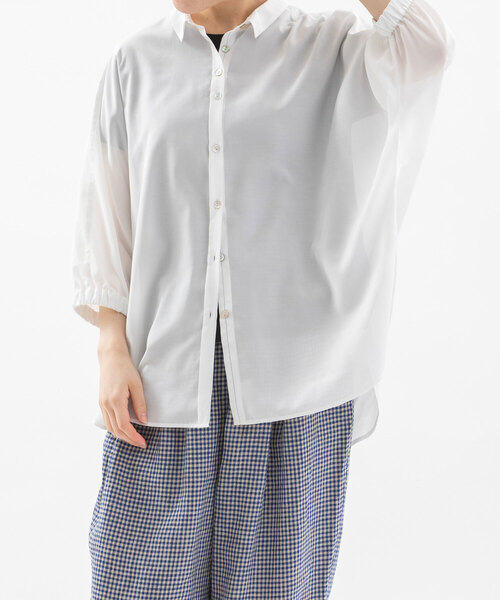nop de nod(ノップドゥノッド)の「Cloche COOL ローン6分袖シアーシャツ(シャツ/ブラウス・レディース・ブラック/オフホワイト/ブルー・M)」の17枚目の写真