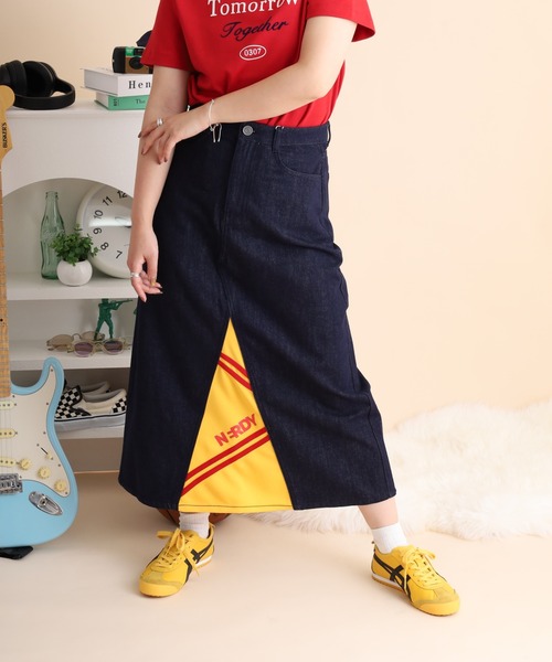 ●NERDY● Women's Denim トラック スカート_navy ○NERDY○ Women's Denim トラック スカート_navy (NERDY/ミニ
