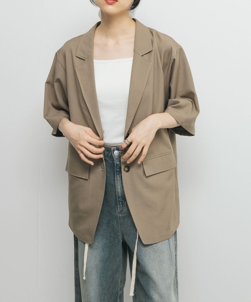 KBF（ケイビーエフ）の「ハーフスリーブルーズジャケット（その他アウター・レディース・チャコールグレー/モカ・ONE）」の5枚目の写真