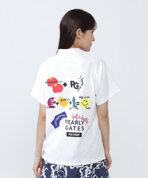 PEARLY GATES(パーリーゲイツ)の「【PEARLY GATES】Pe格子サッカー半袖ポロシャツ <Relaxシリーズ>(ポロシャツ・レディース・ホワイト/ネイビー/オレンジ・LARGE/MEDIUM)」の6枚目の写真