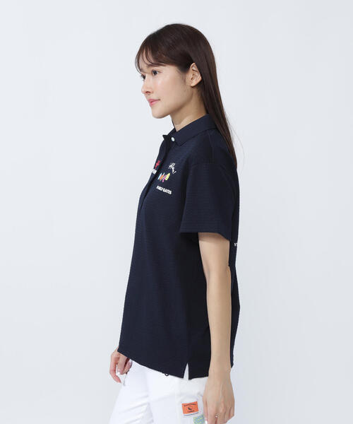 PEARLY GATES(パーリーゲイツ)の「【PEARLY GATES】Pe格子サッカー半袖ポロシャツ <Relaxシリーズ>(ポロシャツ・レディース・ホワイト/ネイビー/オレンジ・LARGE/MEDIUM)」の12枚目の写真