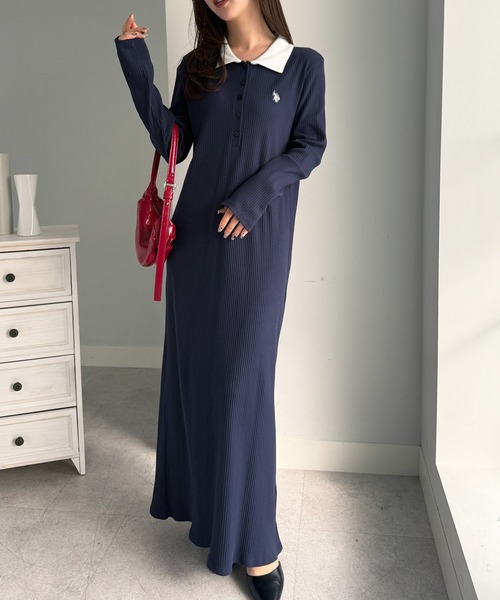 セール】RANAN/solleim別注【U.S.POLO ASSN.】 ポロ衿長袖リブ