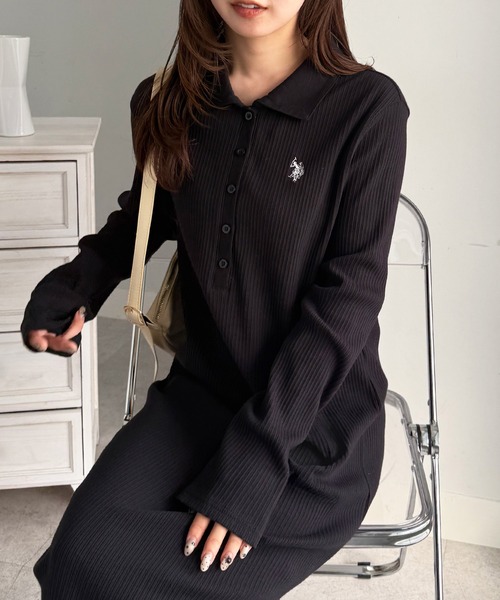 セール】RANAN/solleim別注【U.S.POLO ASSN.】 ポロ衿長袖リブ