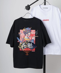 【84】「休日少女」 和柄デザイン 刺繍ミックス バックプリント 半袖Tシャツ オーバーサイズ