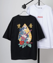 【84】「休日少女」 和柄デザイン 刺繍ミックス バックプリント 半袖Tシャツ オーバーサイズ
