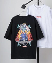 【84】「休日少女」 和柄デザイン 刺繍ミックス バックプリント 半袖Tシャツ オーバーサイズ