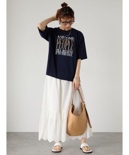 Lugnoncure（ルノンキュール）の「【接触冷感】ビッグロゴリラックスTシャツ（Tシャツ/カットソー・レディース・ネイビー/ブラック/オフホワイト・F）」の11枚目の写真