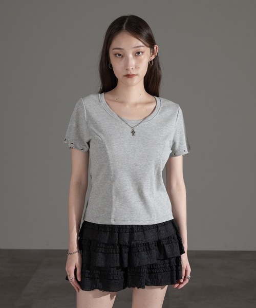 apres jour mignon(アプレジュールミニョン)の「アクセ付きショートスリーブトップス【ZOZOTOWN限定アイテム】(Tシャツ/カットソー・レディース・チャコールグレー/杢グレー/ブラック・フリー/X-LARGE)」の8枚目の写真