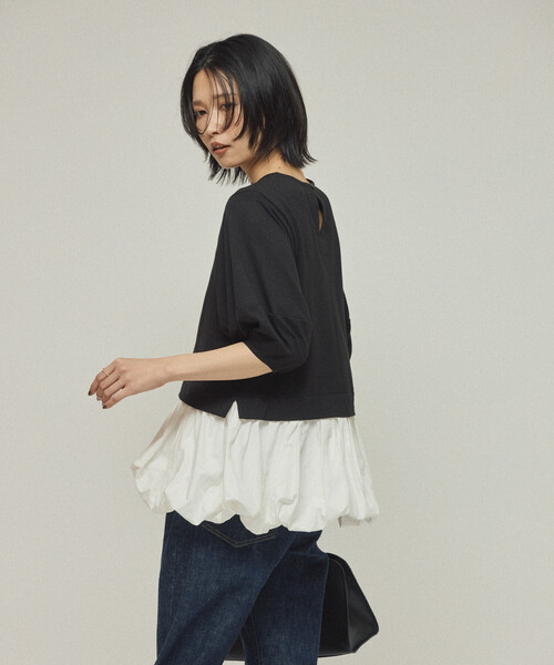 Firsthand(ファーストハンド)の「Firsthand/ファーストハンド オーガニックコットン ペプラム切り替えトップス / 5分袖Tシャツ(Tシャツ/カットソー・レディース・ブラック/その他9/ホワイト・フリ-)」の5枚目の写真