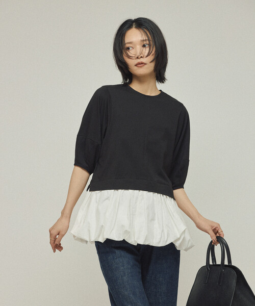 Firsthand(ファーストハンド)の「Firsthand/ファーストハンド オーガニックコットン ペプラム切り替えトップス / 5分袖Tシャツ(Tシャツ/カットソー・レディース・ブラック/その他9/ホワイト・フリ-)」の8枚目の写真