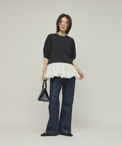 Firsthand(ファーストハンド)の「Firsthand/ファーストハンド オーガニックコットン ペプラム切り替えトップス / 5分袖Tシャツ(Tシャツ/カットソー・レディース・ブラック/その他9/ホワイト・フリ-)」の9枚目の写真