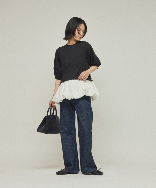 Firsthand(ファーストハンド)の「Firsthand/ファーストハンド オーガニックコットン ペプラム切り替えトップス / 5分袖Tシャツ(Tシャツ/カットソー・レディース・ブラック/その他9/ホワイト・フリ-)」の10枚目の写真