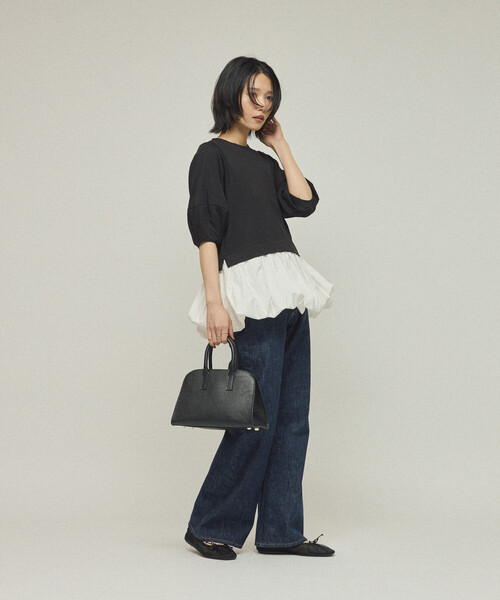 Firsthand(ファーストハンド)の「Firsthand/ファーストハンド オーガニックコットン ペプラム切り替えトップス / 5分袖Tシャツ(Tシャツ/カットソー・レディース・ブラック/その他9/ホワイト・フリ-)」の11枚目の写真