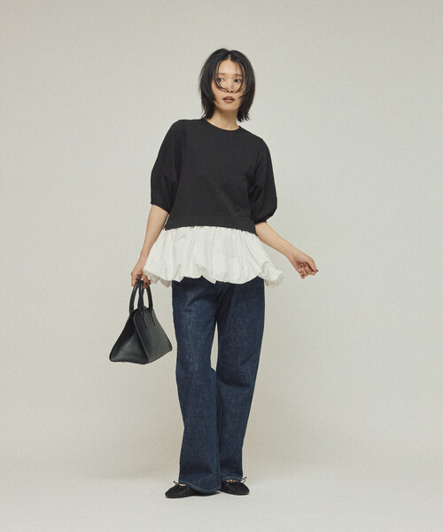 Firsthand(ファーストハンド)の「Firsthand/ファーストハンド オーガニックコットン ペプラム切り替えトップス / 5分袖Tシャツ(Tシャツ/カットソー・レディース・ブラック/その他9/ホワイト・フリ-)」の12枚目の写真