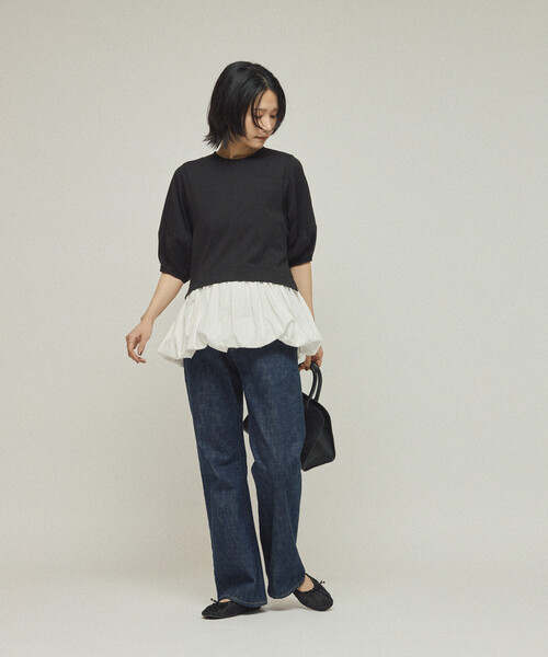 Firsthand(ファーストハンド)の「Firsthand/ファーストハンド オーガニックコットン ペプラム切り替えトップス / 5分袖Tシャツ(Tシャツ/カットソー・レディース・ブラック/その他9/ホワイト・フリ-)」の13枚目の写真