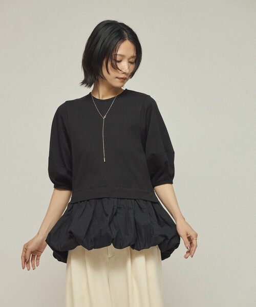 Firsthand(ファーストハンド)の「Firsthand/ファーストハンド オーガニックコットン ペプラム切り替えトップス / 5分袖Tシャツ(Tシャツ/カットソー・レディース・ブラック/その他9/ホワイト・フリ-)」の16枚目の写真