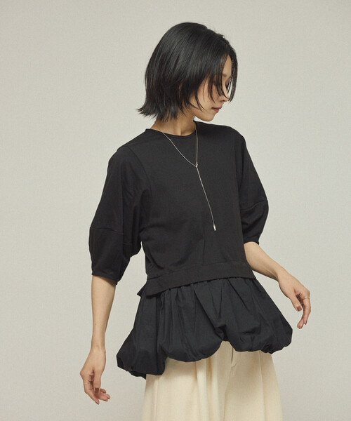 Firsthand（ファーストハンド）の「Firsthand/ファーストハンド オーガニックコットン ペプラム切り替えトップス / 5分袖Tシャツ（Tシャツ/カットソー・レディース・ブラック/その他9/ホワイト・ﾌﾘ-）」の5枚目の写真