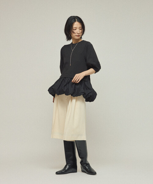 Firsthand（ファーストハンド）の「Firsthand/ファーストハンド オーガニックコットン ペプラム切り替えトップス / 5分袖Tシャツ（Tシャツ/カットソー・レディース・ブラック/その他9/ホワイト・ﾌﾘ-）」の4枚目の写真