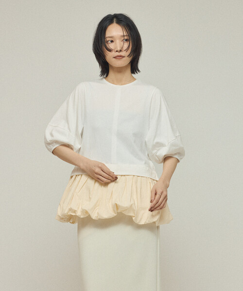 Firsthand（ファーストハンド）の「Firsthand/ファーストハンド オーガニックコットン ペプラム切り替えトップス / 5分袖Tシャツ（Tシャツ/カットソー・レディース・ブラック/その他9/ホワイト・ﾌﾘ-）」の12枚目の写真