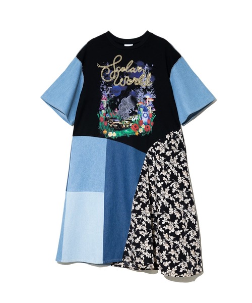 ScoLar（スカラー）の「ScoLar/スカラー　リメイク風 デニム切替OP（ワンピース・レディース・ブラック・FREE）」の2枚目の写真