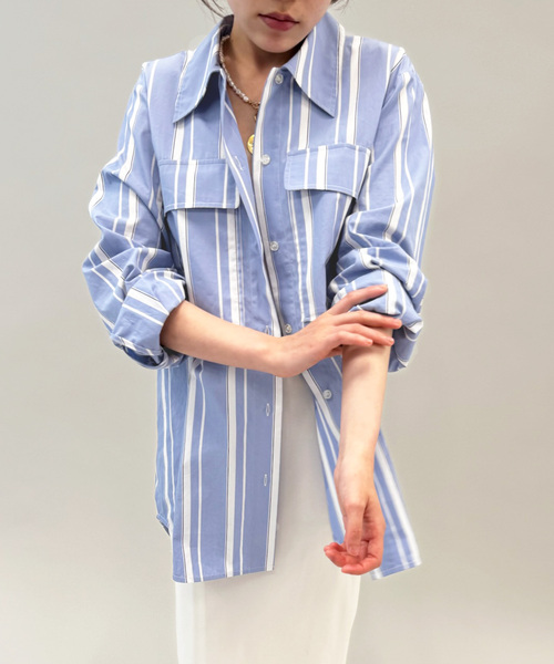 EDIT. FOR LULU（エディットフォールル）の「【BAUM UND PFERDGARTEN/バウム ウンド ヘルガーデン】PRE ストライプシャツ（シャツ/ブラウス・レディース・サックスブルー・36）」の4枚目の写真