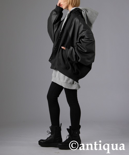 antiqua(アンティカ)の「異素材切り替えジャケット(その他アウター・レディース・ブラック・ONESIZE)」の3枚目の写真
