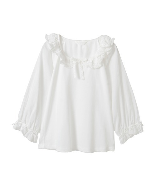 ローンフリル襟付きカットソー（Tシャツ/カットソー）｜PINK