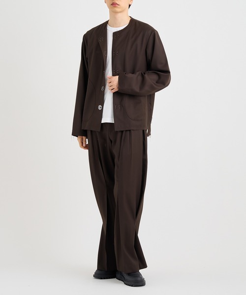 KHOKI / コッキ】No-collar wool gabardine jacket（ノーカラー