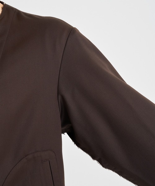 ジャケット・アウター No Collar Jacket Wrinkled Gabardine KHOKI / コッキ】No-collar wool gabardine jacket（ノーカラー