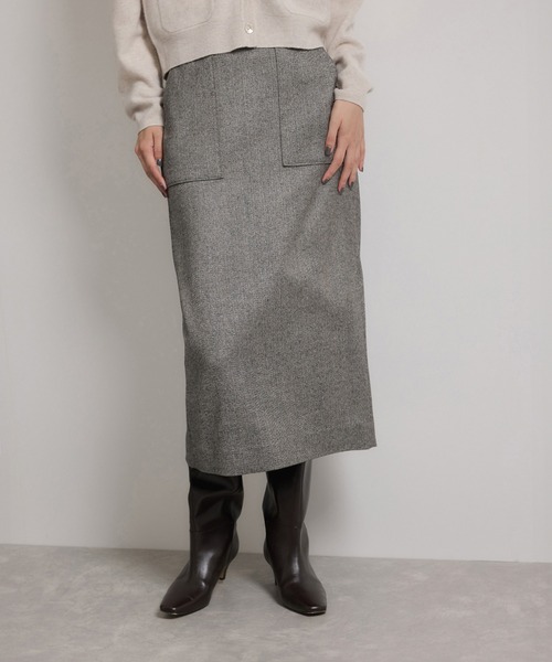 ROPE'（ロペ）の「[美人スカート]ウールレーヨンポケット付きタイトスカート(ヘリンボーン/グレンチェック)/セットアップ対応（スカート・レディース・ブラック系その他2/ブラック系その他・36/38）」の6枚目の写真