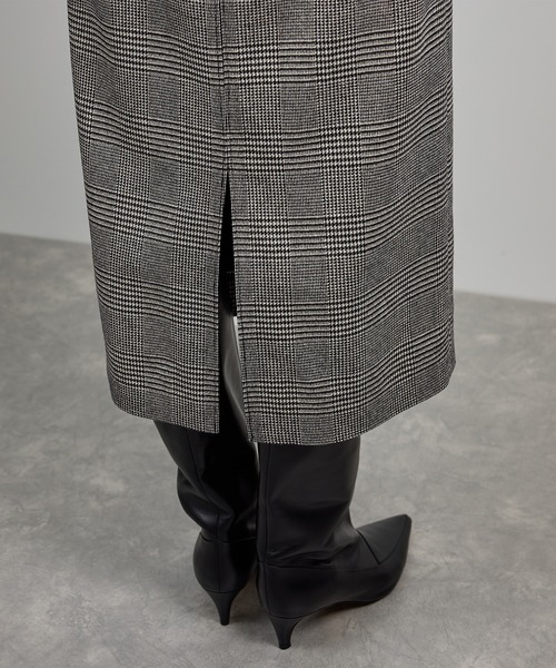 美人スカート]ウールレーヨンポケット付きタイトスカート(ヘリンボーン