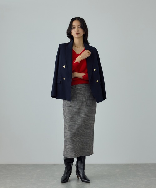 美人スカート]ウールレーヨンポケット付きタイトスカート(ヘリンボーン