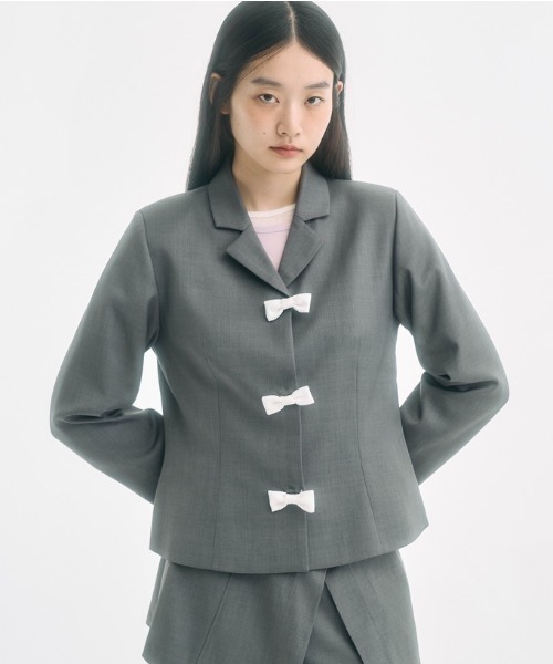 セール】bicolor ribbon tailored jacket / バイカラーリボン