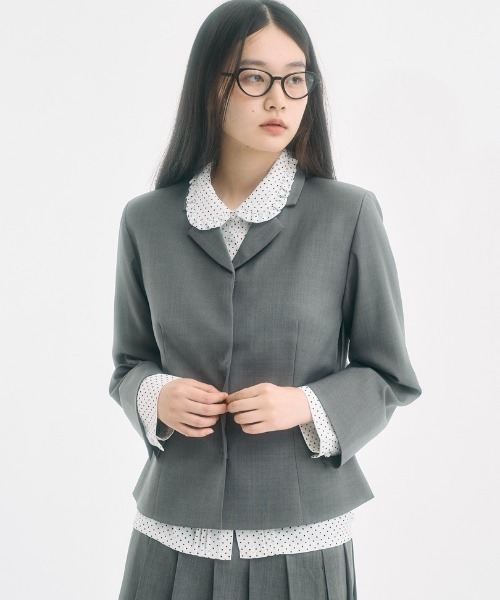 FEKETE（フェケテ）の「bicolor ribbon tailored jacket / バイカラーリボンテーラードジャケット（テーラードジャケット・レディース・グレー/ブラック・SMALL/MEDIUM/LARGE）」の3枚目の写真