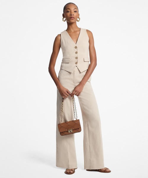 MICHAEL KORS(マイケルコース)の「リネン & コットン ツイル ワイドレッグ パンツ(その他パンツ・レディース・ベージュ系・2/4)」の1枚目の写真