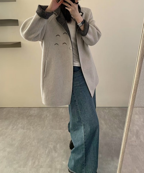 LOWO(ロワ)の「まるみフォルムが可愛い しっぽ付きウールコート(モッズコート・レディース・ベージュ・FREE)」の5枚目の写真