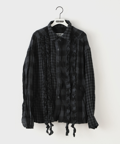 OPEN Yy(オープンワイワイ)の「【Geek Office / ギークオフィス】OPEN YY Woven CRINKLED RUFFLE SHIRT(シャツ/ブラウス・レディース・ブラック・SMALL)」の1枚目の写真