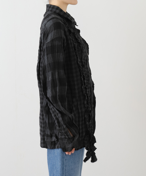 OPEN Yy(オープンワイワイ)の「【Geek Office / ギークオフィス】OPEN YY Woven CRINKLED RUFFLE SHIRT(シャツ/ブラウス・レディース・ブラック・SMALL)」の5枚目の写真