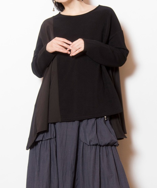 OSMOSIS(オズモーシス)の「アシンメトリー切替プルオーバー(Tシャツ/カットソー・レディース・アイボリー/ライトカーキ/ブラック・ONE SIZE)」の2枚目の写真