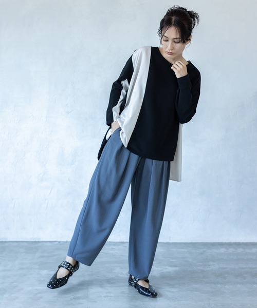 OSMOSIS(オズモーシス)の「アシンメトリー切替プルオーバー(Tシャツ/カットソー・レディース・アイボリー/ライトカーキ/ブラック・ONE SIZE)」の5枚目の写真