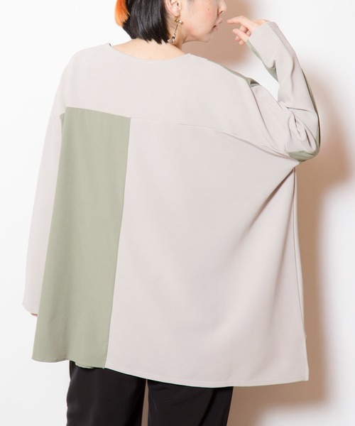 OSMOSIS(オズモーシス)の「アシンメトリー切替プルオーバー(Tシャツ/カットソー・レディース・アイボリー/ライトカーキ/ブラック・ONE SIZE)」の13枚目の写真