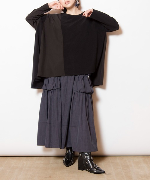 OSMOSIS(オズモーシス)の「アシンメトリー切替プルオーバー(Tシャツ/カットソー・レディース・アイボリー/ライトカーキ/ブラック・ONE SIZE)」の22枚目の写真