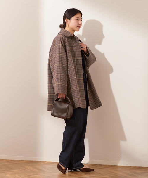 journal standard L'essage(ジャーナルスタンダードレサージュ)の「チェックワイドコート(その他アウター・レディース・ボルドー/ブラウン系その他・FREE)」の4枚目の写真