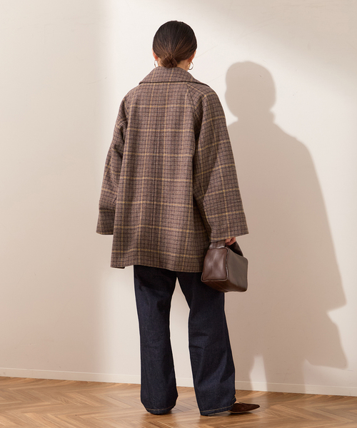 journal standard L'essage(ジャーナルスタンダードレサージュ)の「チェックワイドコート(その他アウター・レディース・ボルドー/ブラウン系その他・FREE)」の5枚目の写真
