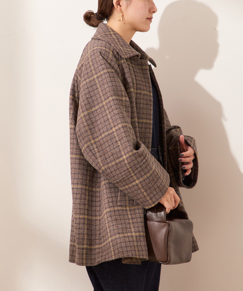 journal standard L'essage(ジャーナルスタンダードレサージュ)の「チェックワイドコート(その他アウター・レディース・ボルドー/ブラウン系その他・FREE)」の6枚目の写真