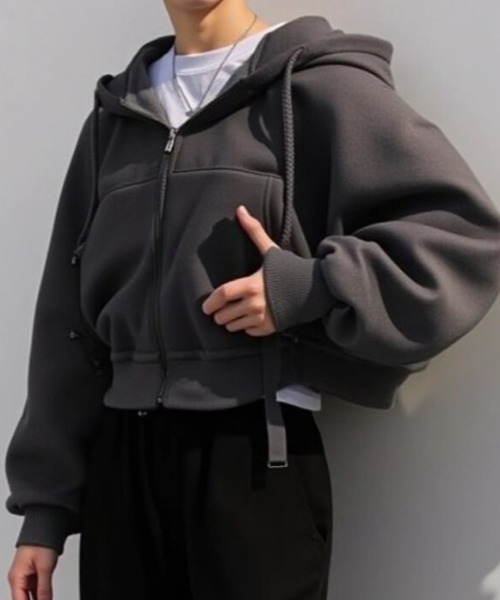 cammie(キャミー)の「ボリュームスリーブショートパーカー(パーカー・レディース・グレー/ブラック/オートミール・M/L)」の10枚目の写真