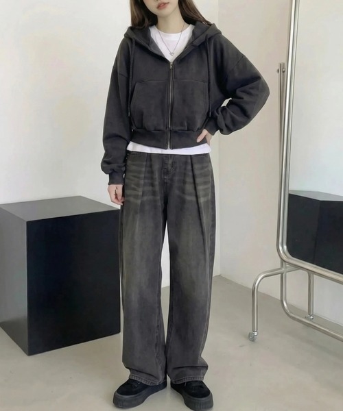 cammie(キャミー)の「ボリュームスリーブショートパーカー(パーカー・レディース・グレー/ブラック/オートミール・M/L)」の7枚目の写真